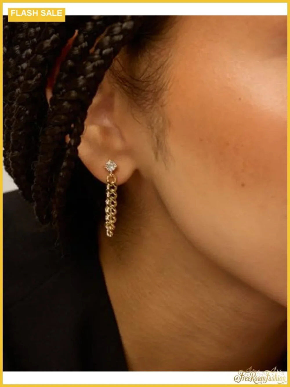 18K Gold Plated Dangle Chain Earrings Cubic Zirconia Studs for Women